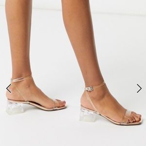ASOS Hocco block heeled sandals: Clear & Rose Gold